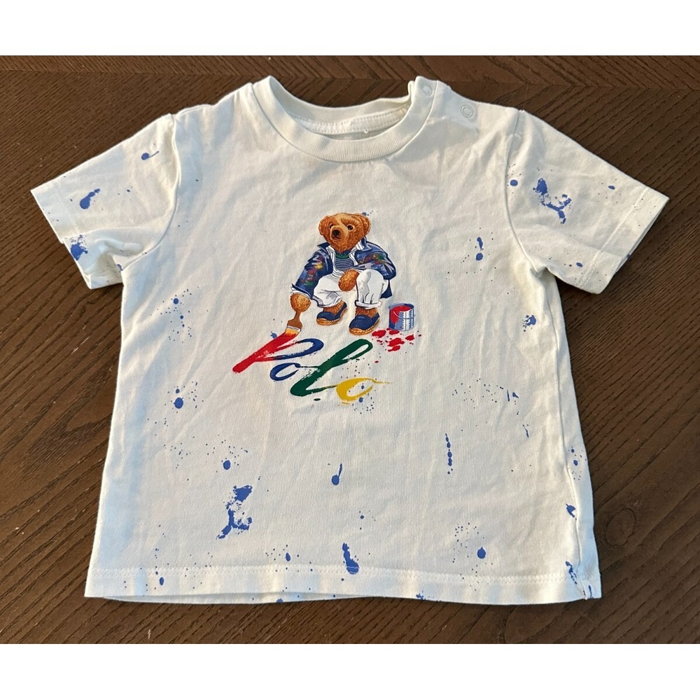 Polo Bear Cotton Jersey T-Shirt Size 12 Months Paint Splatter Tee